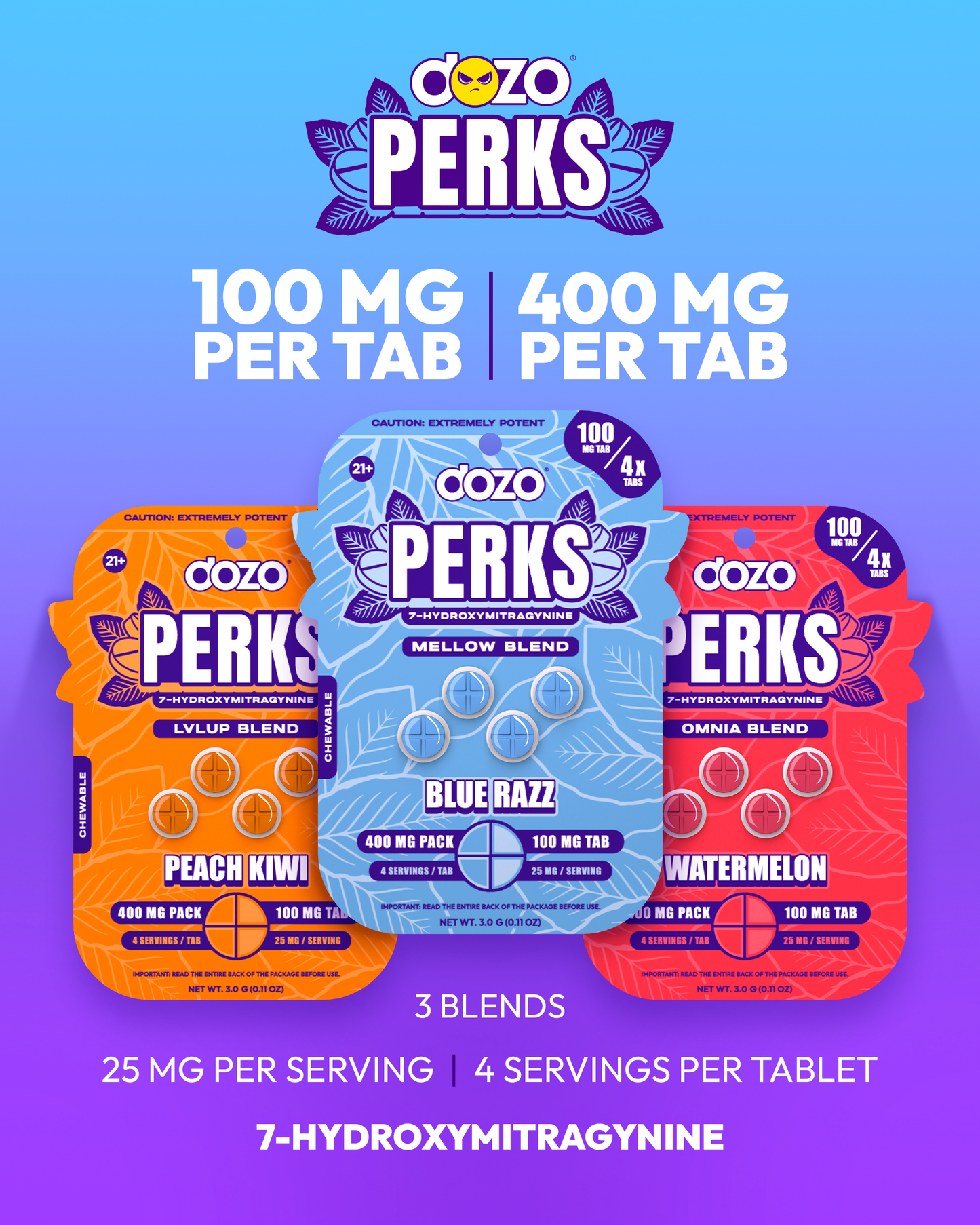 4ct 100mg Dozo PERKS 7-HYDROXYMITRAGYNINE | 400mg per PACK