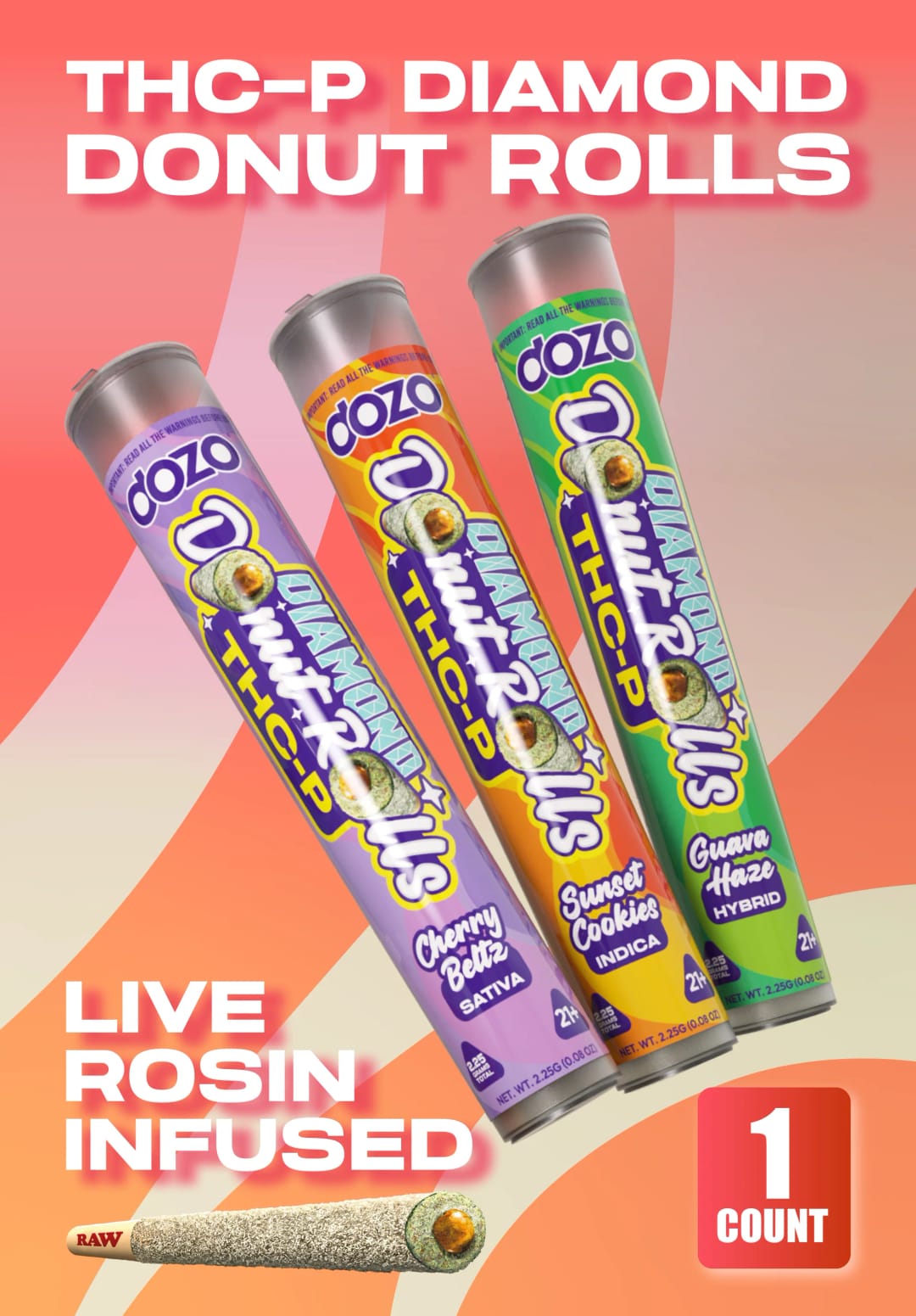 Dozo Diamond Donut Roll THC-P – Guava Haze (Hybrid)