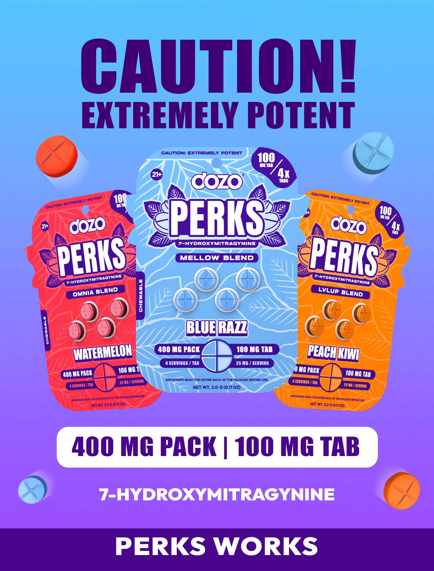 Dozo PERKS 7-OH 400mg - 4ct Tablets – 100mg per Tablet – hippy-house.store