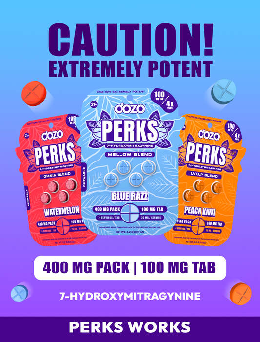 4ct 100mg Dozo PERKS 7-HYDROXYMITRAGYNINE | 400mg per PACK