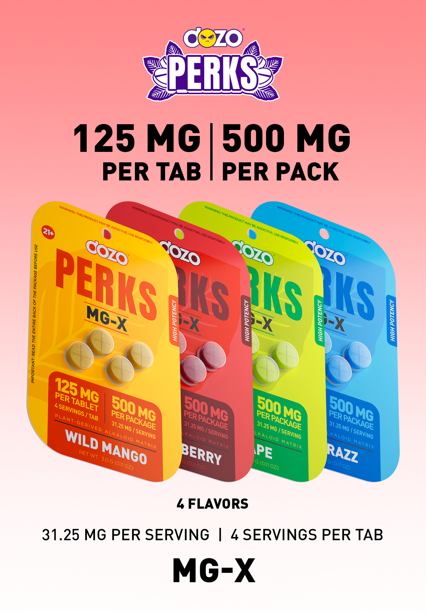 4ct 125mg Dozo PERKS MG-X | 500mg per pack