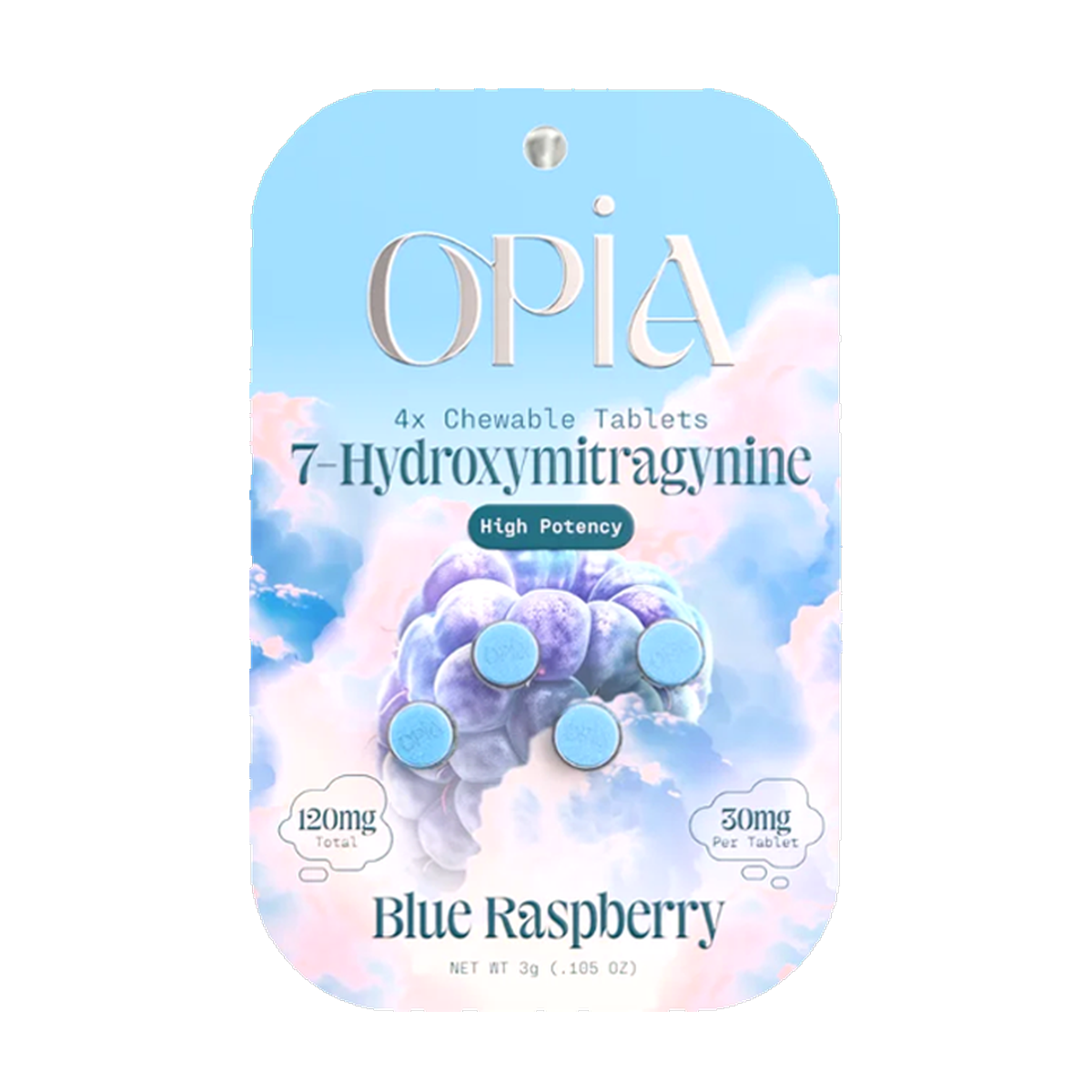 4ct 120mg Opia 7-HYDROXYMITRAGYNINE | 120 mg per Pac | Blue Raspberry