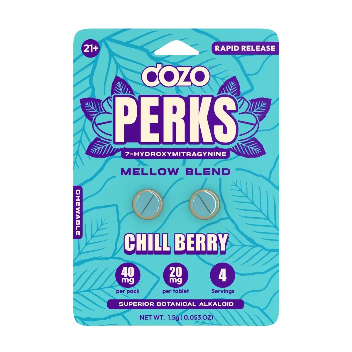 Dozo PERKS 7-HYDROXYMITRAGYNINE | CHILL BERRY (MELLOW BLEND) | 2ct (40 mg Per Pack)