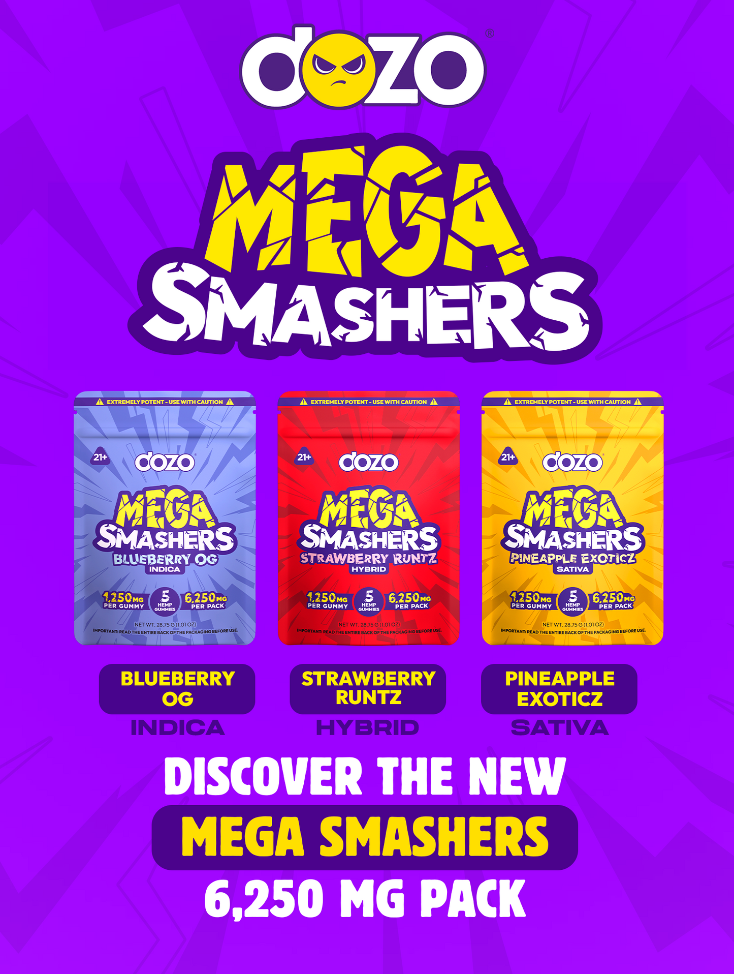 Dozo Mega Smashers – 1,250mg Ultra-Potent Gummies