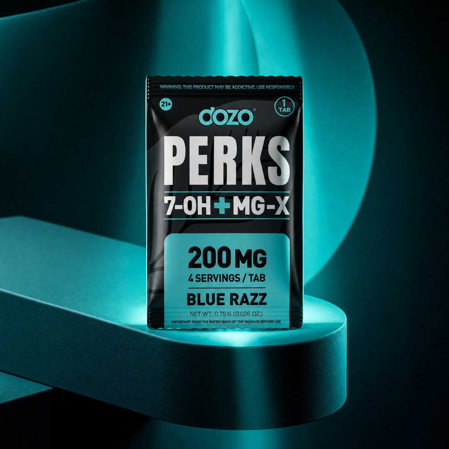 Blue Razz pouch on podium