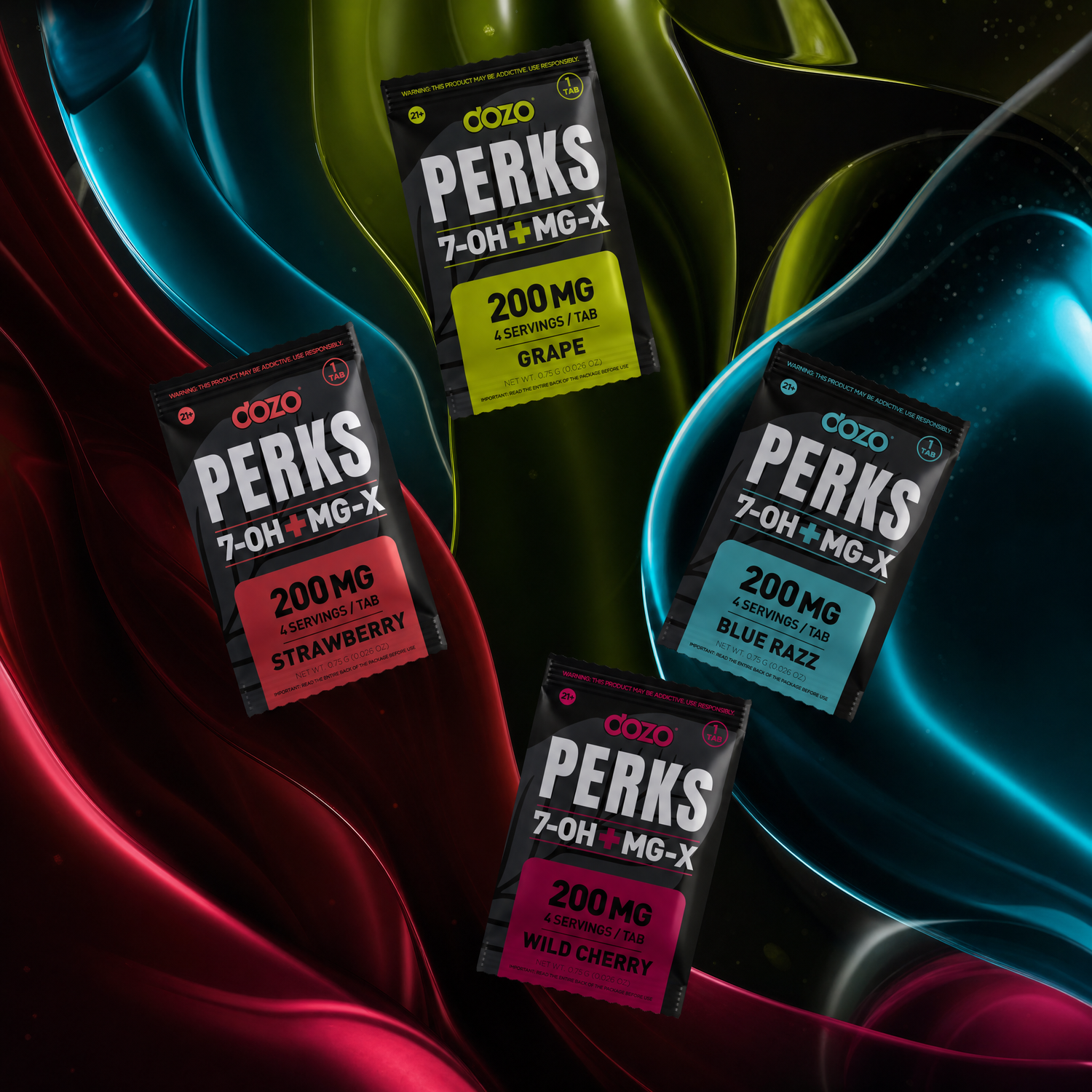 Four DOZO PERKS 7-OH + MG-X pouches