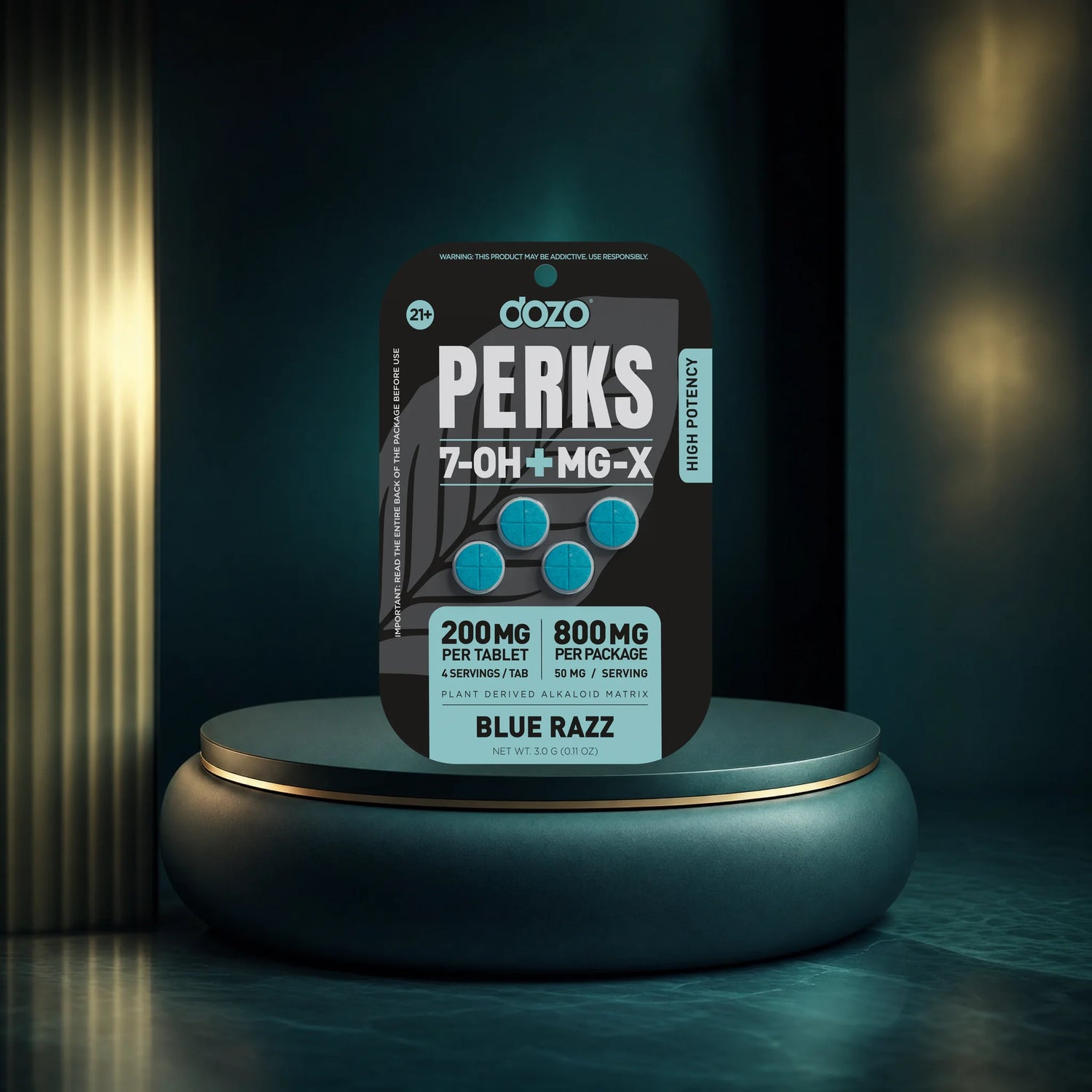 DOZO Perks 4ct Blue Razz pack on podium