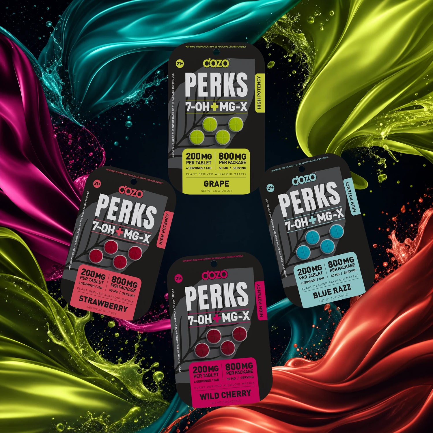 Four DOZO Perks 4ct blister packs