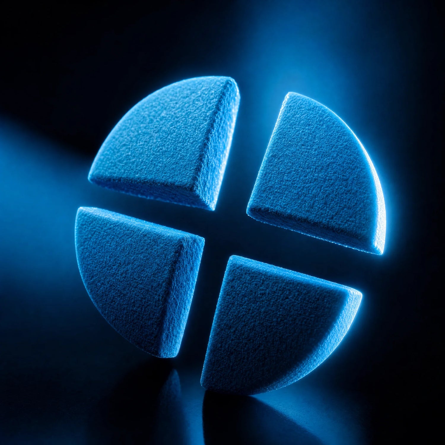 Blue scored tablet split in four