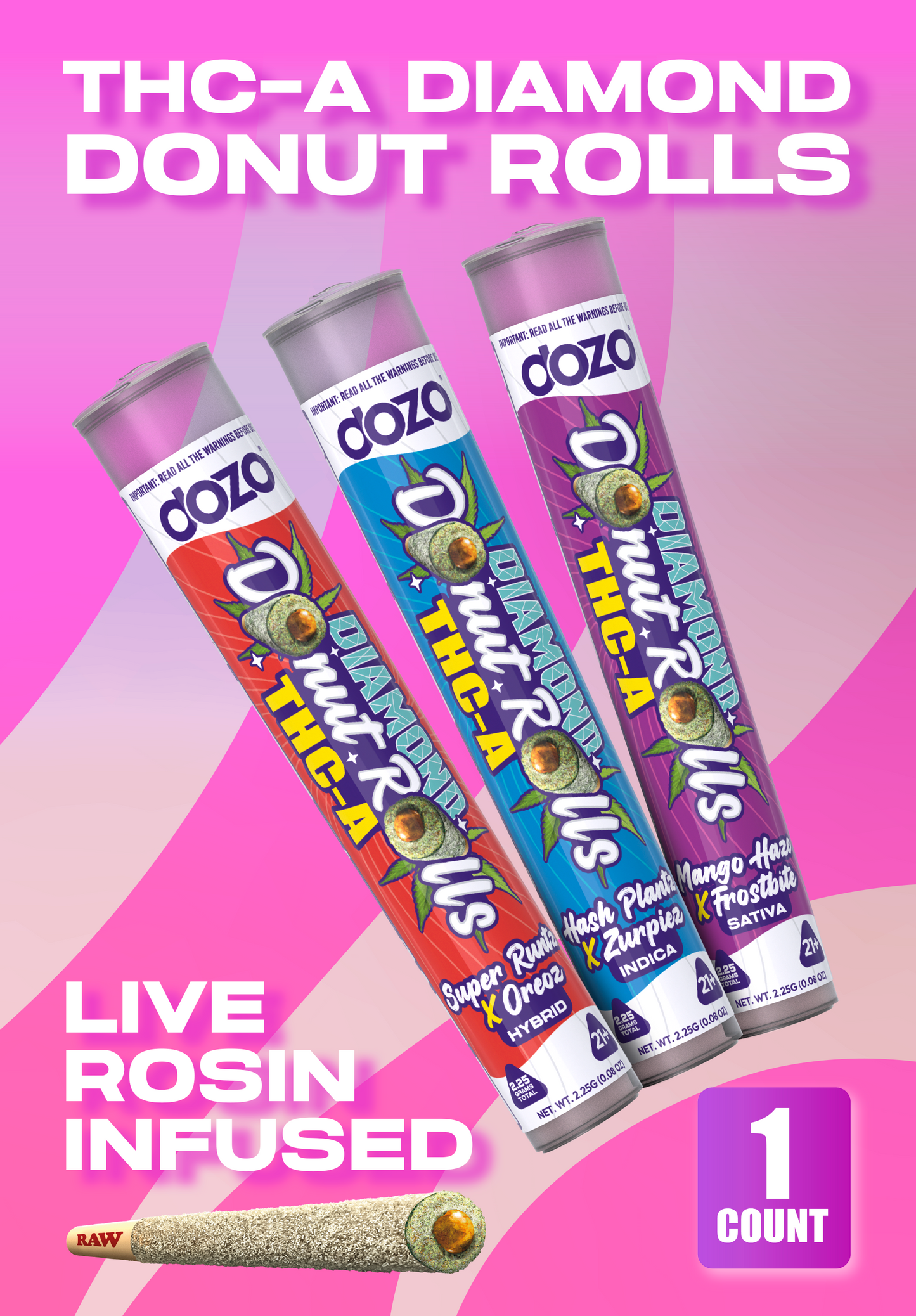 Dozo Diamond Donut Rolls THC-A  1ct | Live-Rosin Infused $20