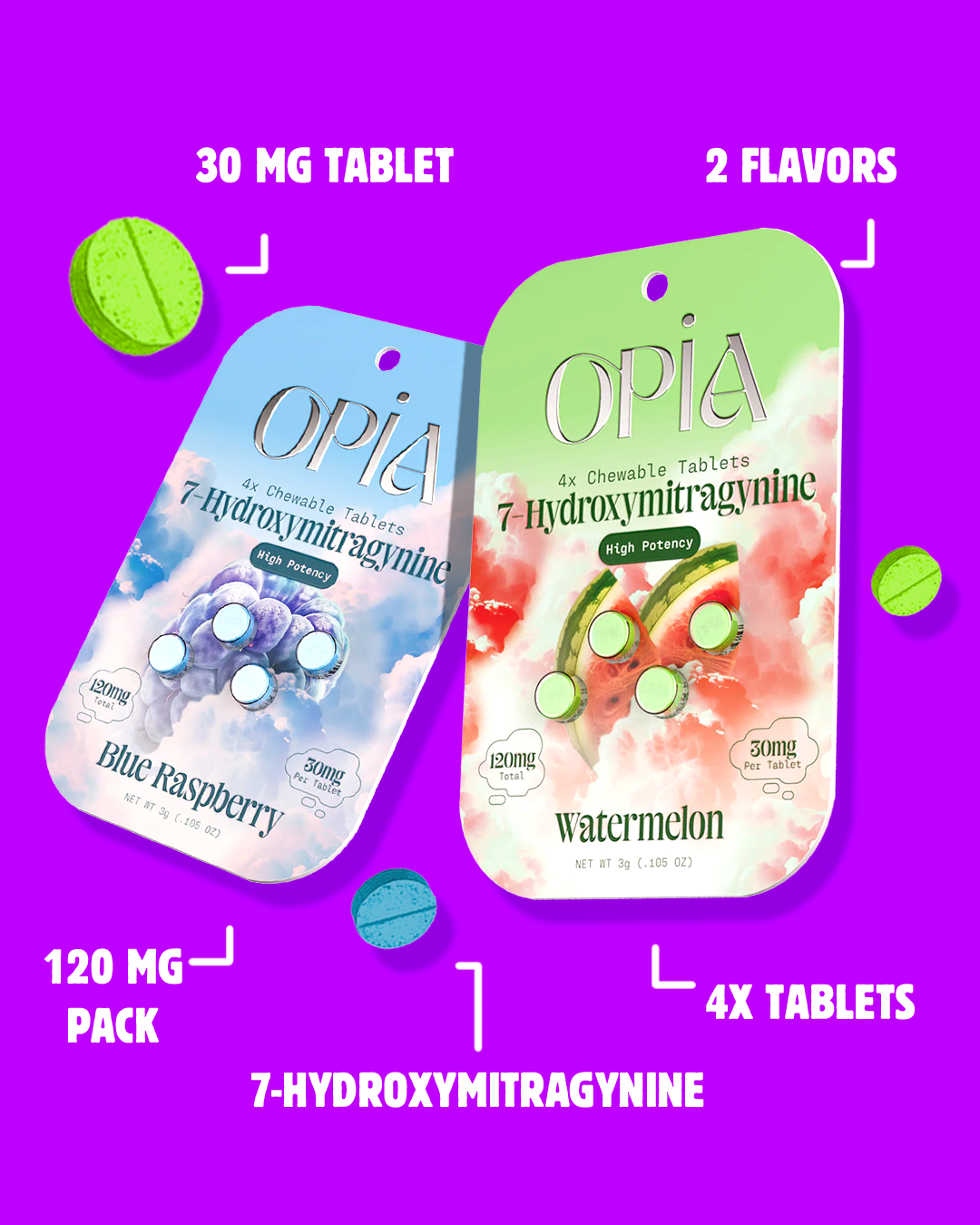 4ct 120mg Opia 7-HYDROXYMITRAGYNINE | 120 mg per Pac | Watermelon