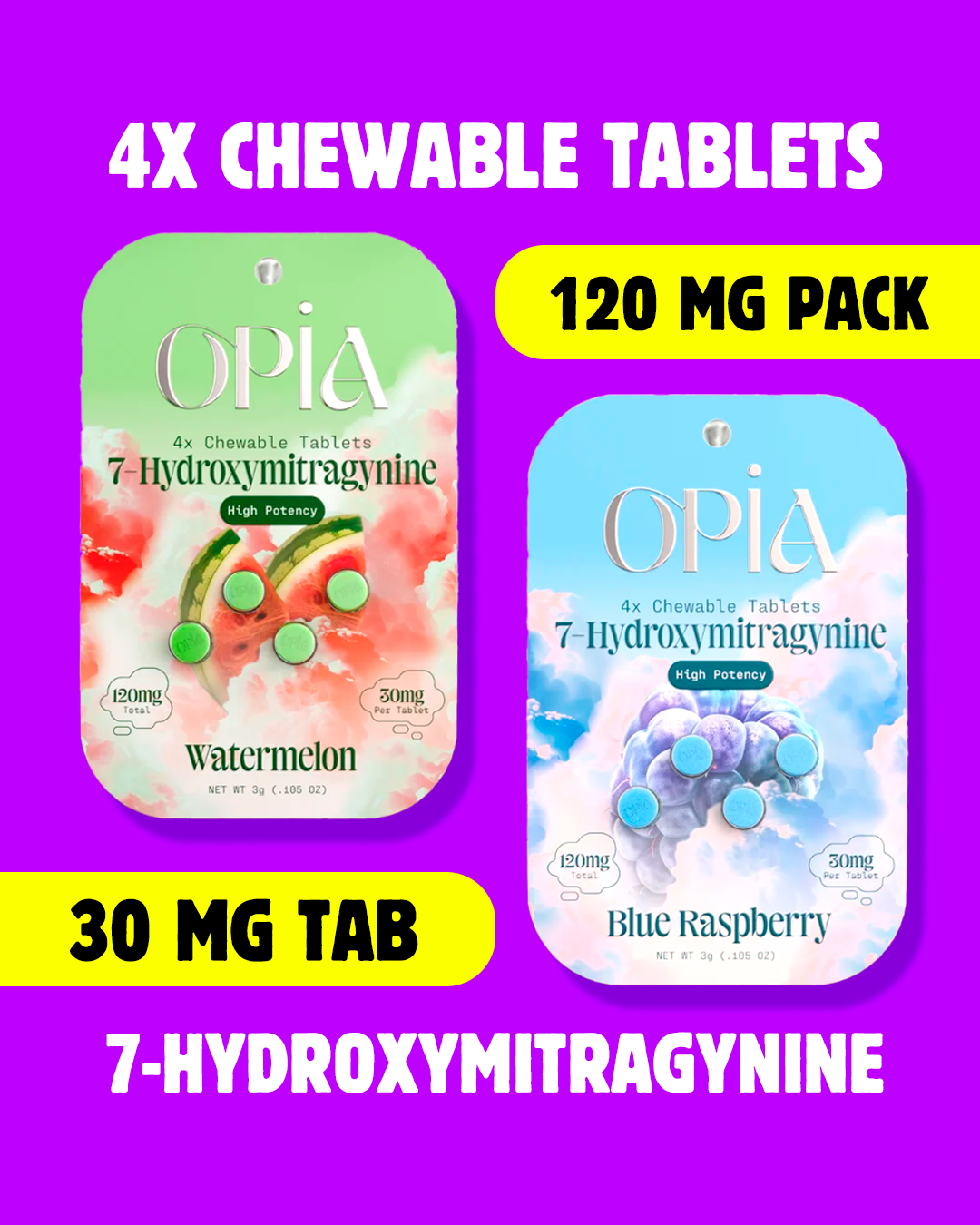 4ct 120mg Opia 7-HYDROXYMITRAGYNINE | 120 mg per Pac | Watermelon