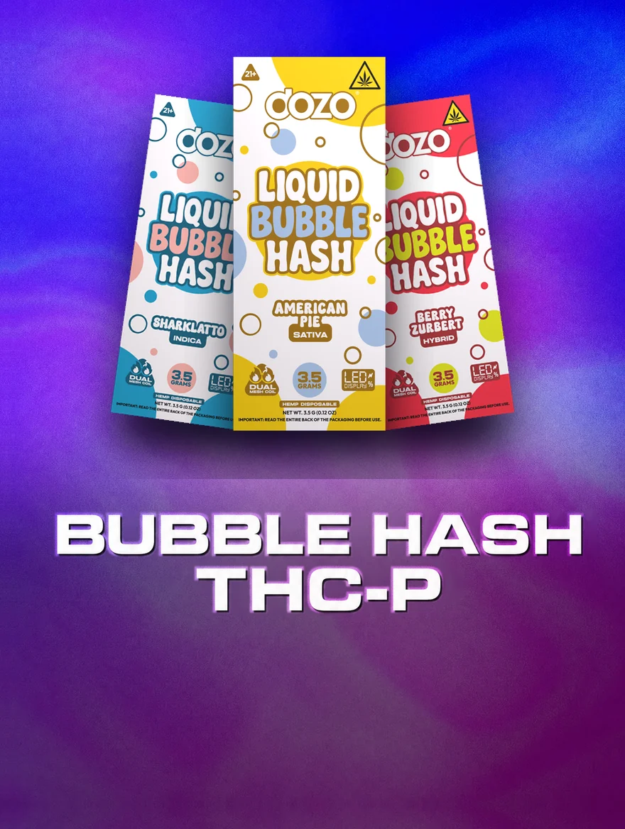 Dozo Liquid Bubble Hash THC-P 3.5g disposable vapes, three strains