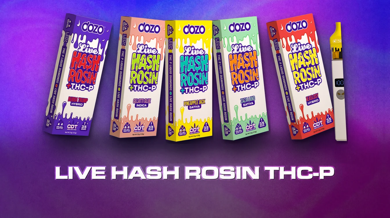 Dozo 3.5g Live Hash Rosin THC-P vapes, five strains