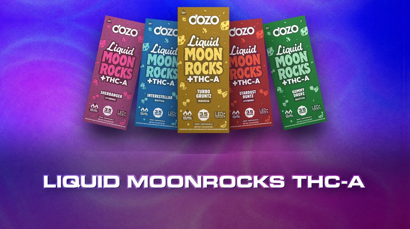 Dozo Liquid Moonrocks THC-A 3.5g disposable vapes, five strains