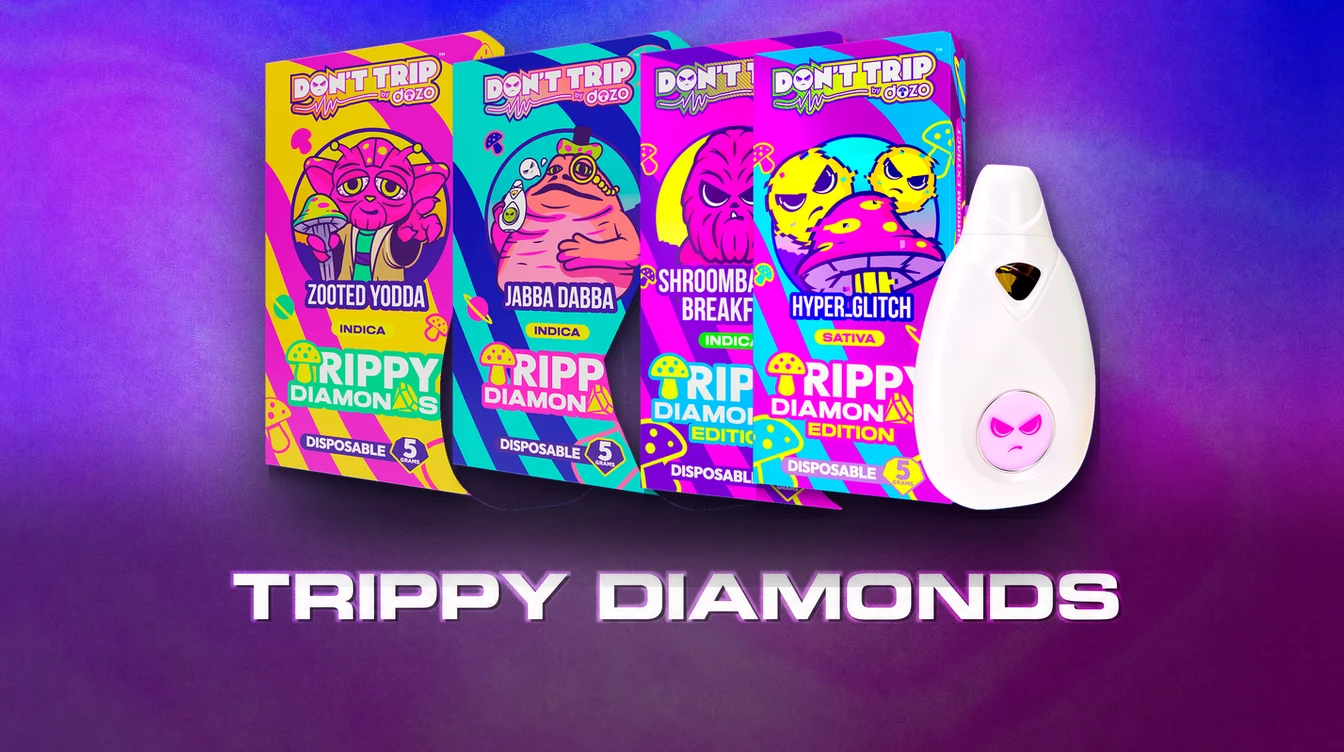 Dozo 5g Trippy Diamonds mushroom vape, four strains with pod device